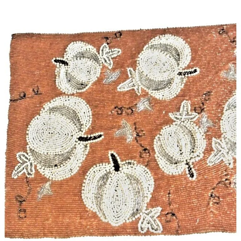 Rachel Roy Thanksgiving Table Runner 36x13 White Pumpkin Beaded Fall Decor